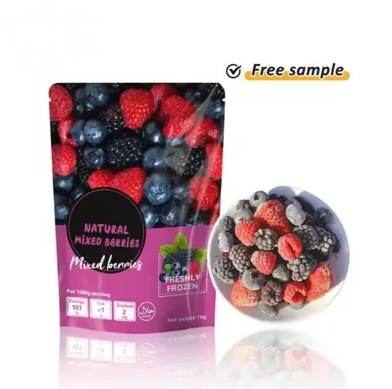 Cremallera resellable personalizada Stand Up Mango Fresa Arándano Plástico Vacío Alimentos Congelados Bolsa de embalaje de fruta fresca